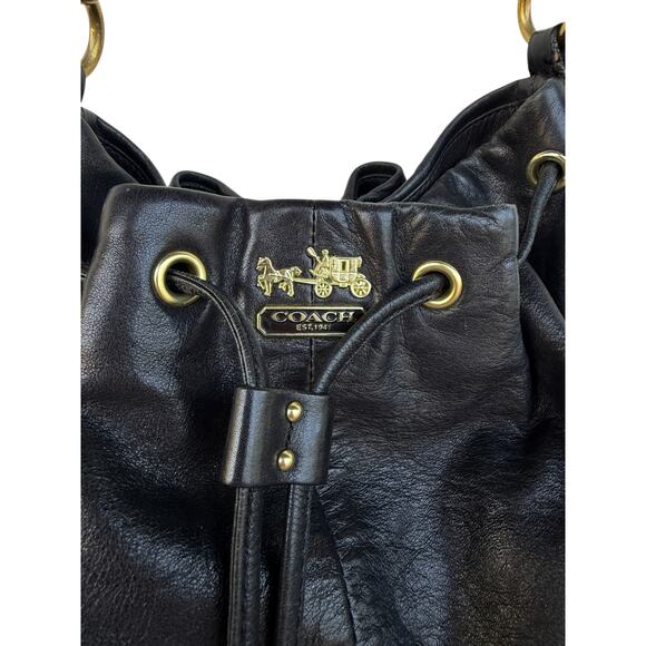 COACH Madison Marielle drawstring handbag/purse Black Leather with gold accents - Picture 4 of 14